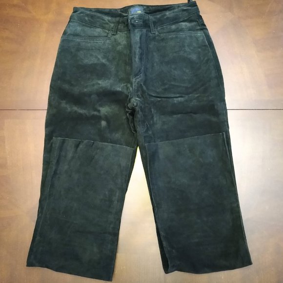 Genuine Suede Jeans, Black Leather Pant, Vintage (90s) JouJou Skins, Size 9/10 - Picture 1 of 12